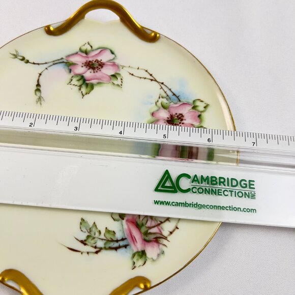Antique P.S. Germany Hand-Painted Porcelain Plate Pink Floral Gold Trim Signed - Picture 9 of 10